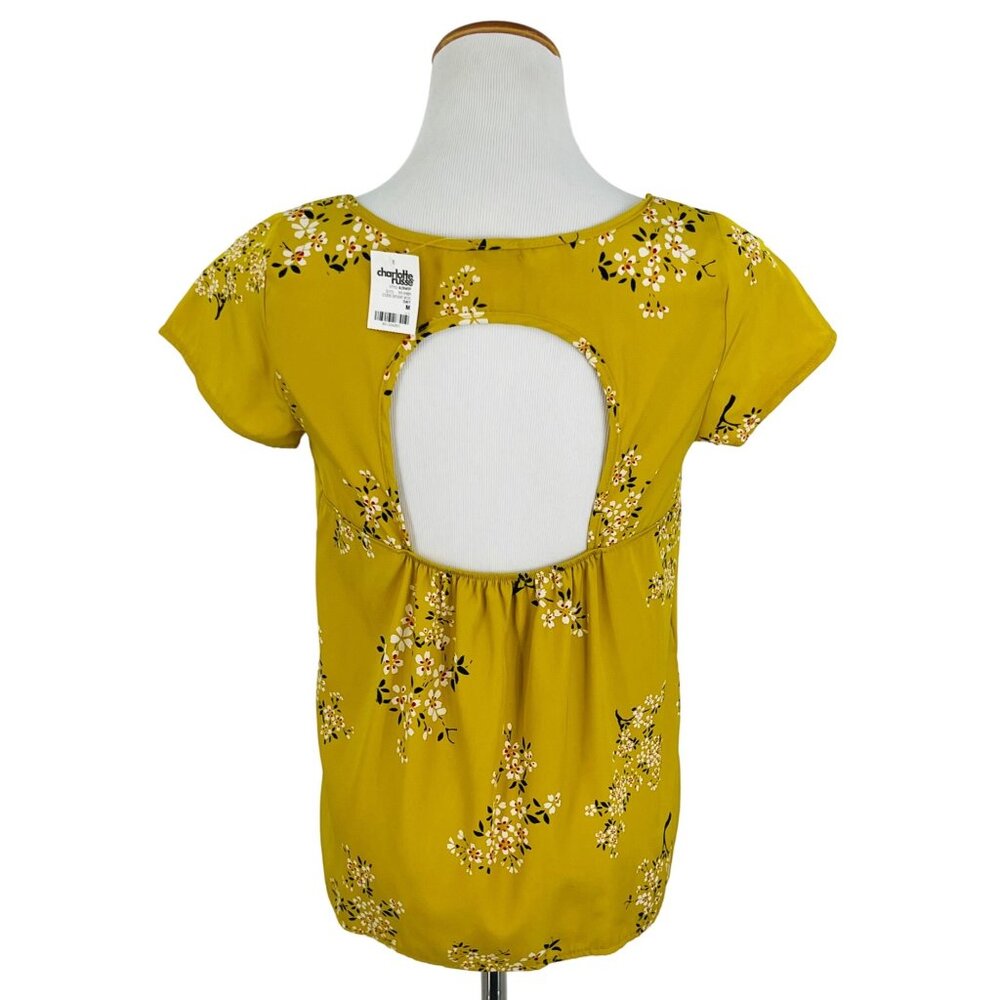 NWT Vintage Y2K Charlotte Russe Yellow Floral Print Cutout Open Back Blouse Top - Picture 5 of 10